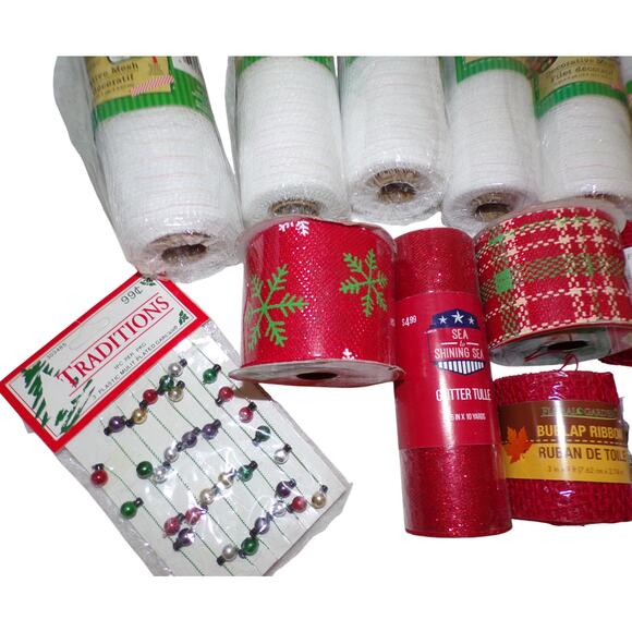 Christmas Winter Holiday Ribbon Lot Decorative Mesh Burlap Snowflake Garland - Picture 2 of 3